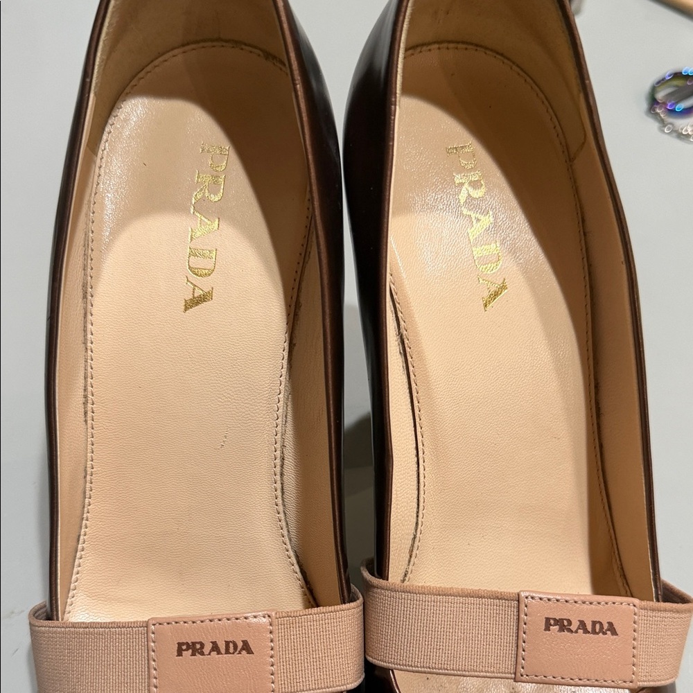 Prada Women's Metallic Brown Loafers - Picture 2 of 8
